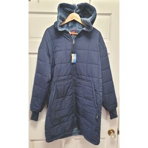 The Oodie Unisex Reversible Plush Velour Puffer Jacket - Navy Blue - Sz S/M